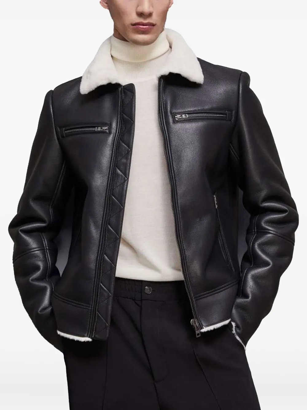 Patrizia Pepe shearling-collar jacket Zwart