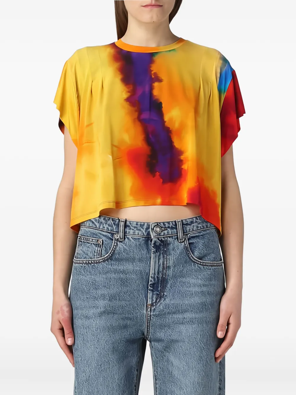 Rabanne T-shirt met tie-dye print en plooien Geel