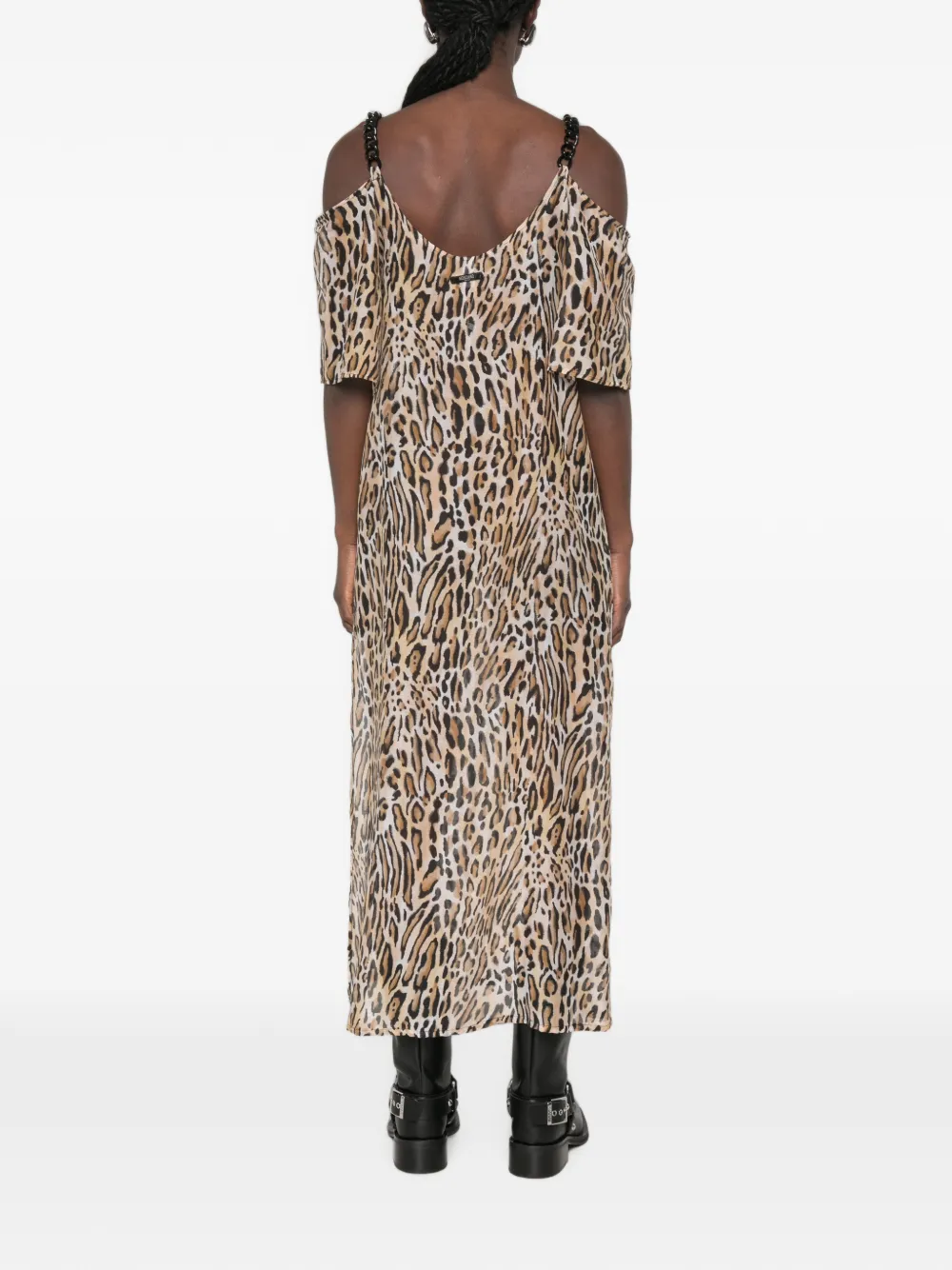 Moschino Midi-jurk met open schouders en luipaardprint Beige