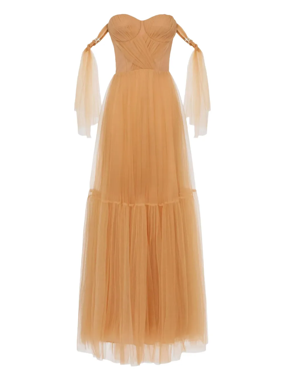 Elisabetta Franchi pleated tulle maxi dress Beige