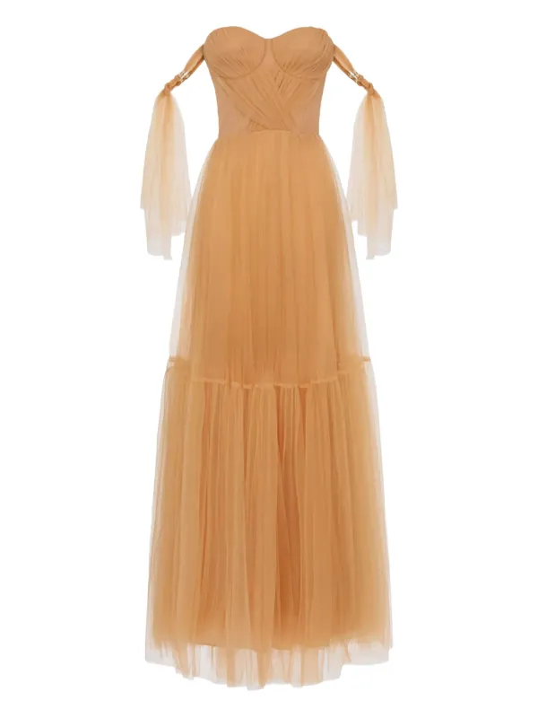 elisabetta franchi layered maxi dress Elisabetta Franchi Tiered Ruffled Midi Dress | Brown