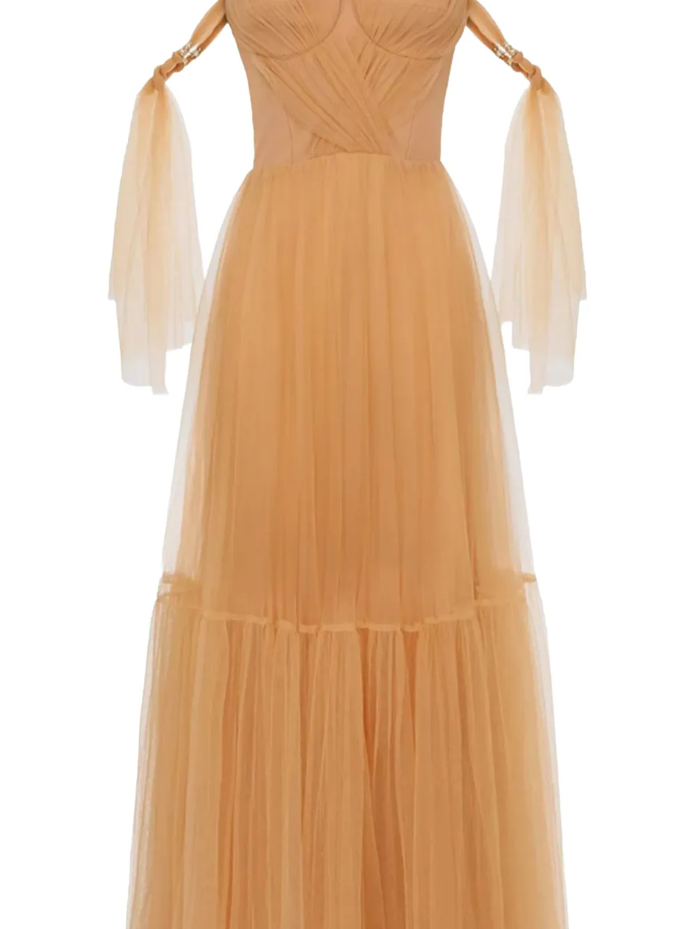 Elisabetta Franchi pleated tulle maxi dress Beige