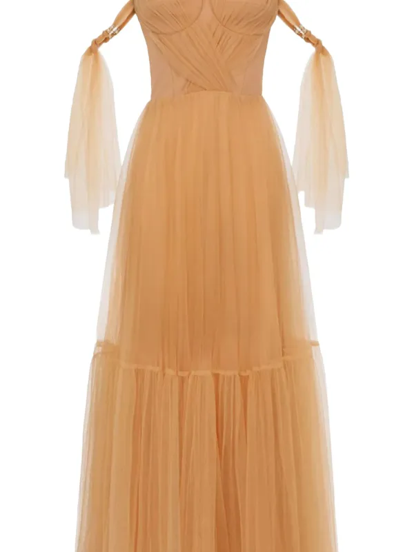open lace back dress Polka Dot Tulle Gown Woman Maxi Dress Beach Party Tulle Dress for Pho 8 / Dusty Pink main image 0