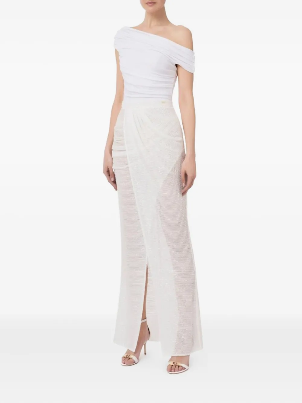 Elisabetta Franchi Abito lungo monospalla - Bianco