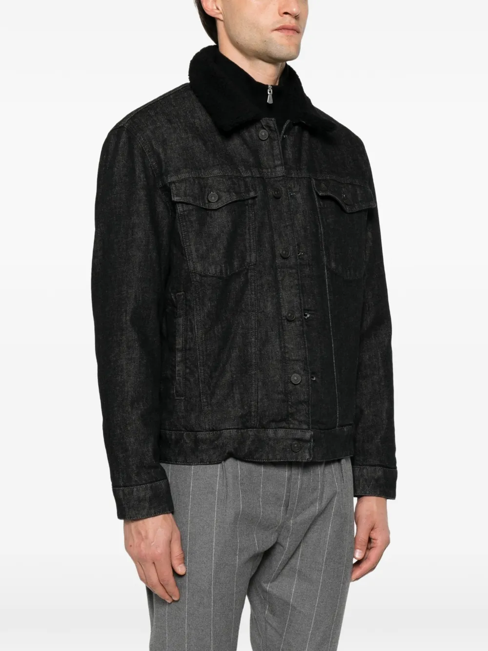 DONDUP Denim jack met kraag van shearling en geborduurd logo Zwart