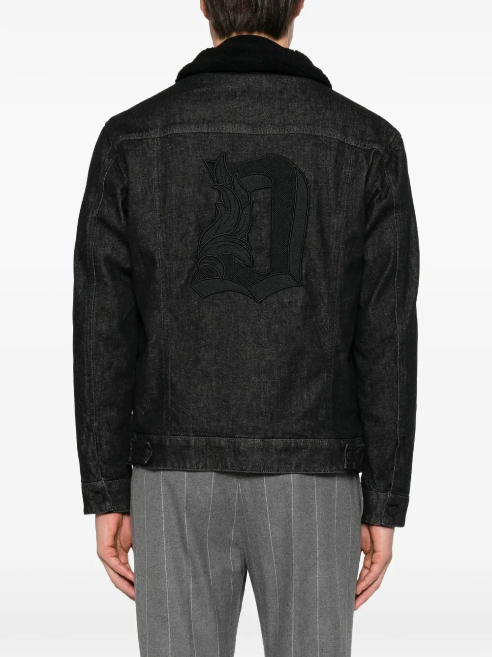 DONDUP Denim jack met kraag van shearling en geborduurd logo Zwart