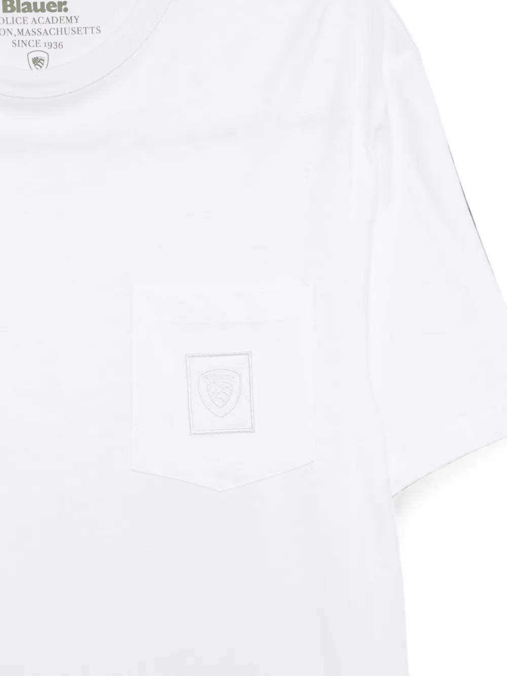 Blauer T-shirt met logopatch Wit