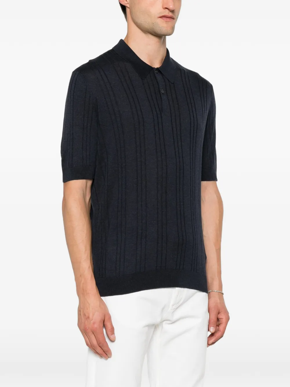 Tagliatore Peyton ribgebreid poloshirt Blauw
