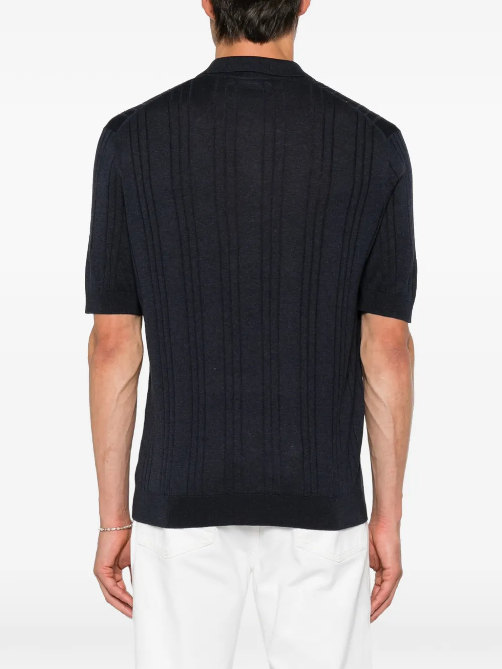 Tagliatore Peyton ribgebreid poloshirt Blauw
