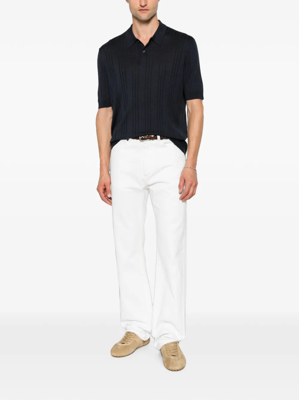 Tagliatore Peyton ribgebreid poloshirt Blauw