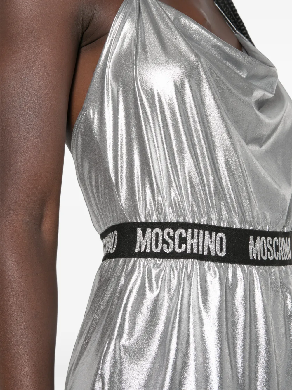 Moschino Jurk met wikkelrok en logoband Zilver