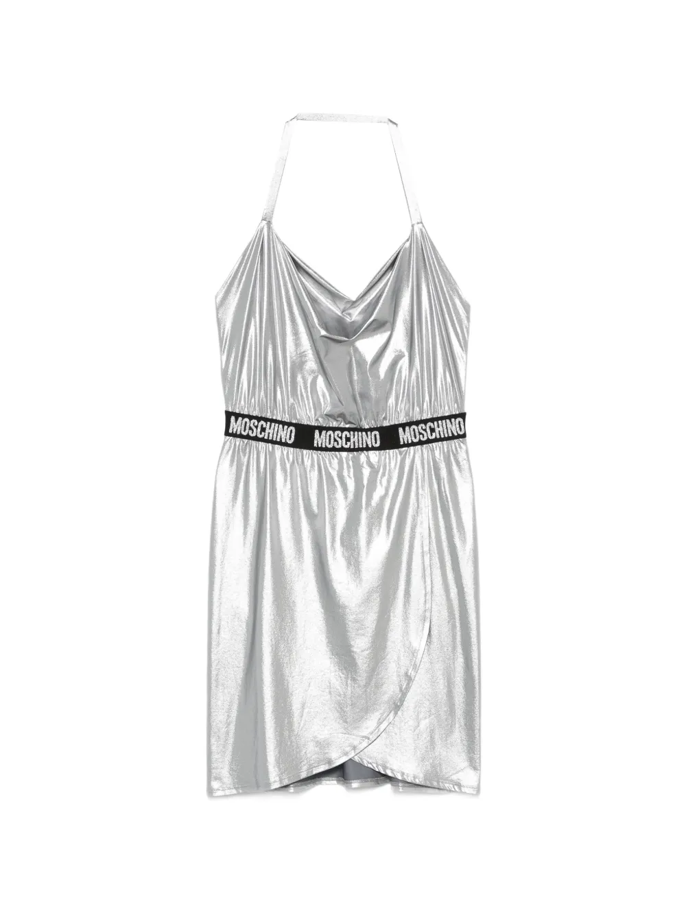 Moschino logo-waistband wrap-skirt dress - Argento