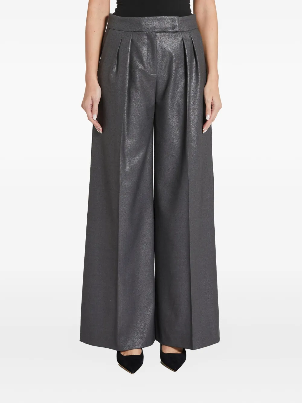 pleated metallic trousers