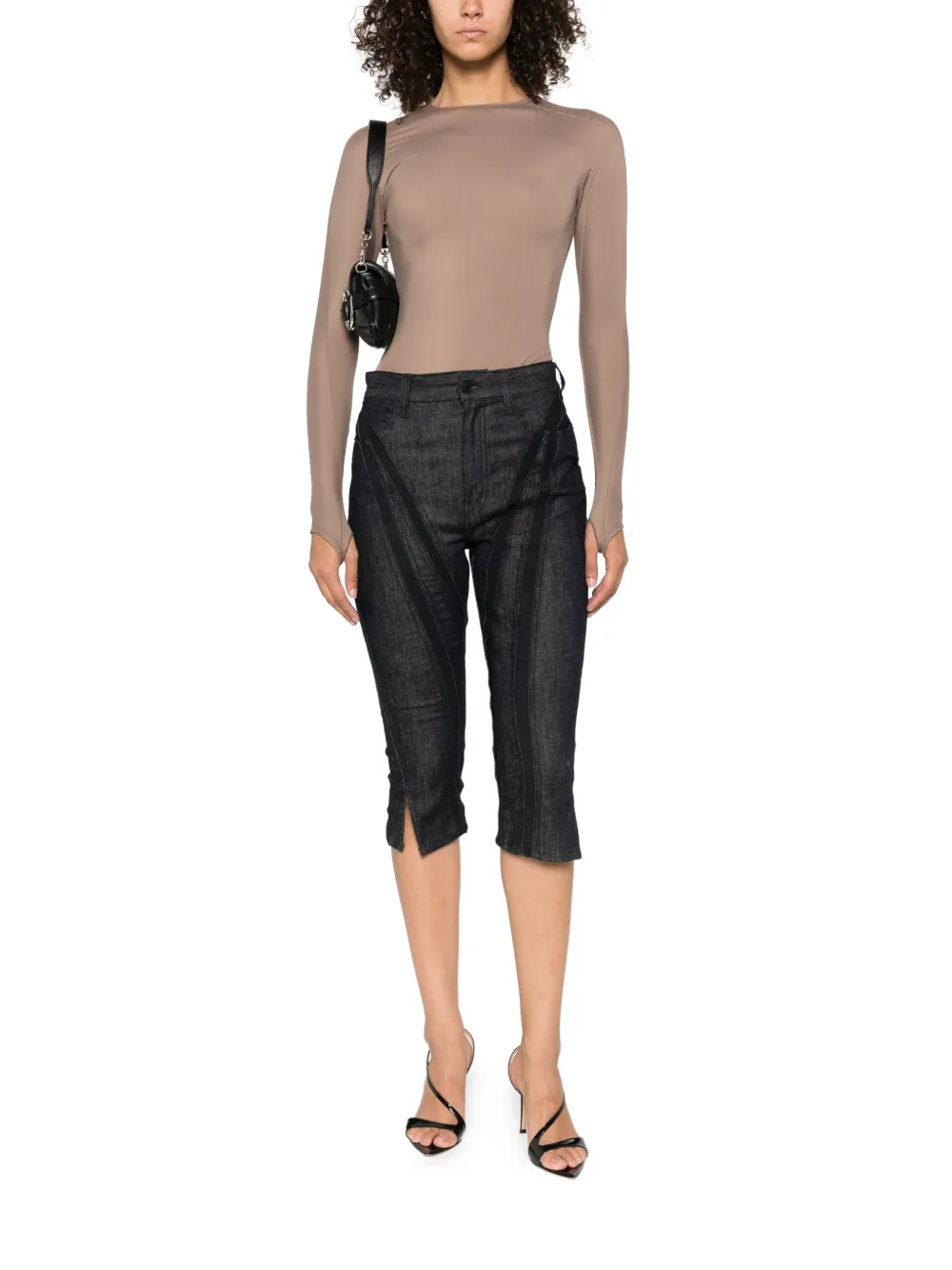 Mugler Body met lange mouwen en reliëf - Bruin
