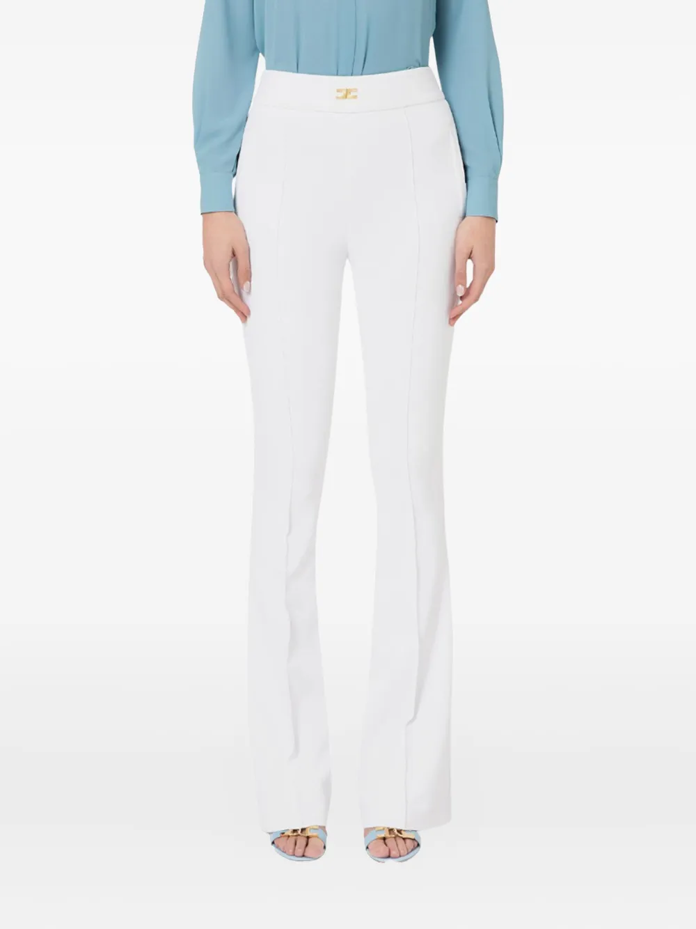 Elisabetta Franchi logo-plaque flared trousers Wit