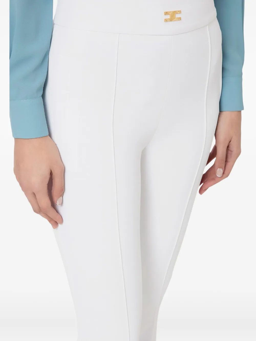 Elisabetta Franchi logo-plaque flared trousers Wit