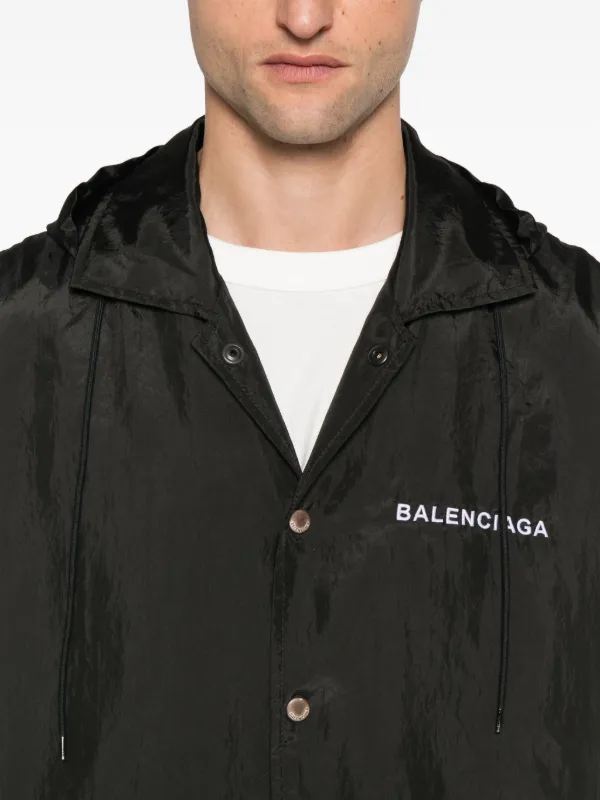 Balenciaga Hooded logo-embroidered Jacket | Black | FARFETCH