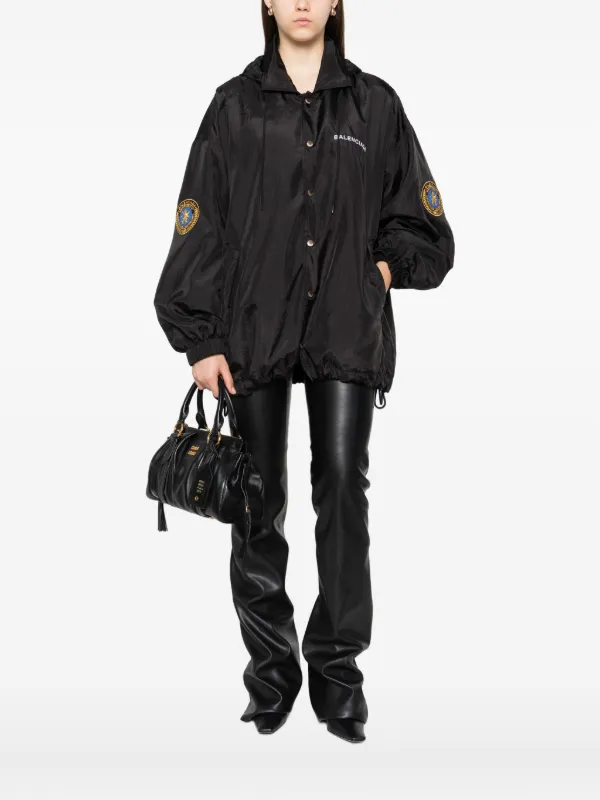 Balenciaga Hooded logo-embroidered Jacket | Black | FARFETCH
