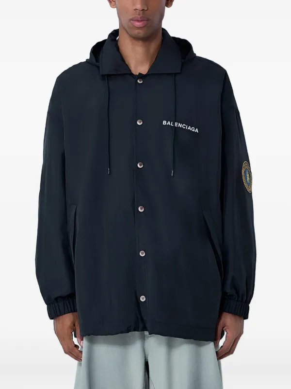 Balenciaga Hooded logo-embroidered Jacket | Black | FARFETCH