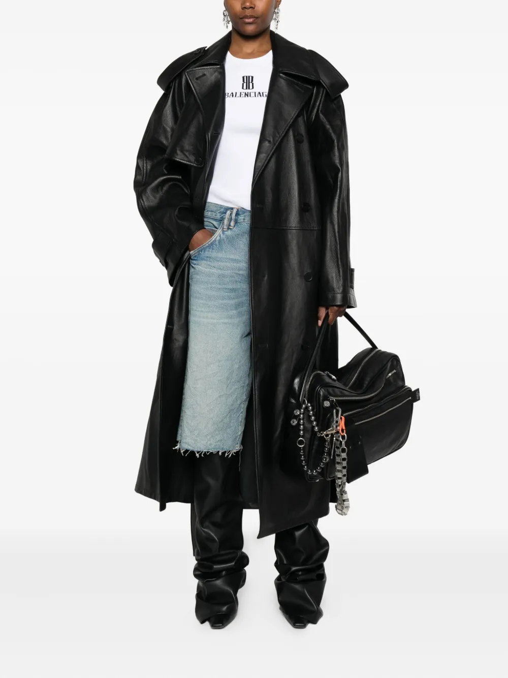 Balenciaga Leren trenchcoat Zwart