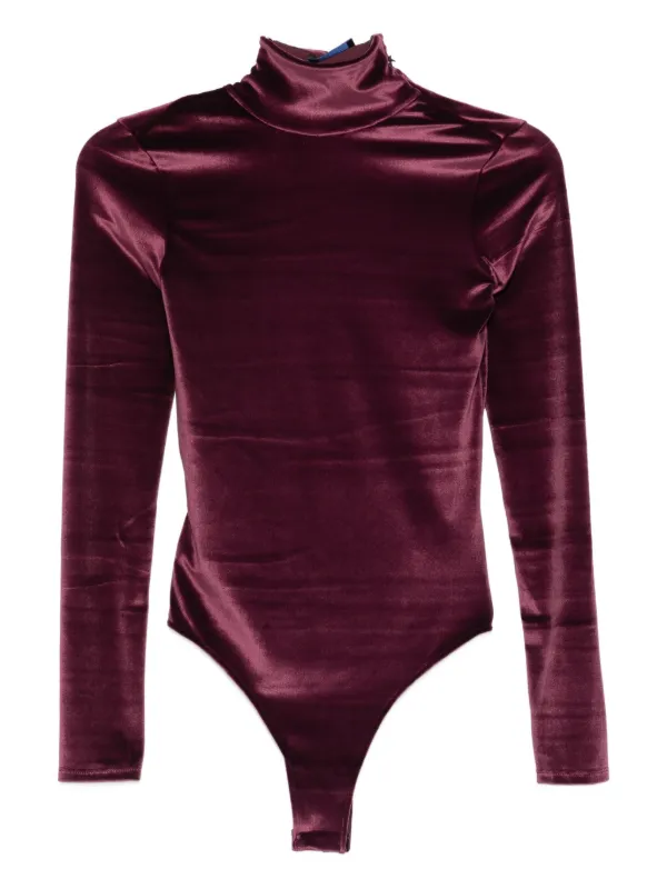 Mugler High-neck Velvet Bodysuit in Red
