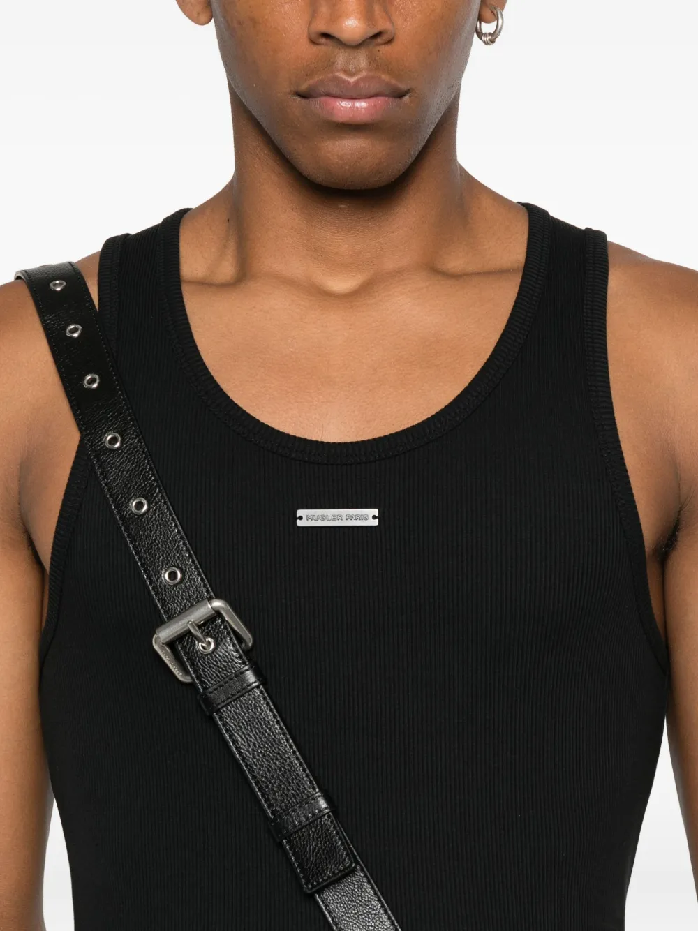 Mugler Geribbelde tanktop met diepe ronde hals Zwart