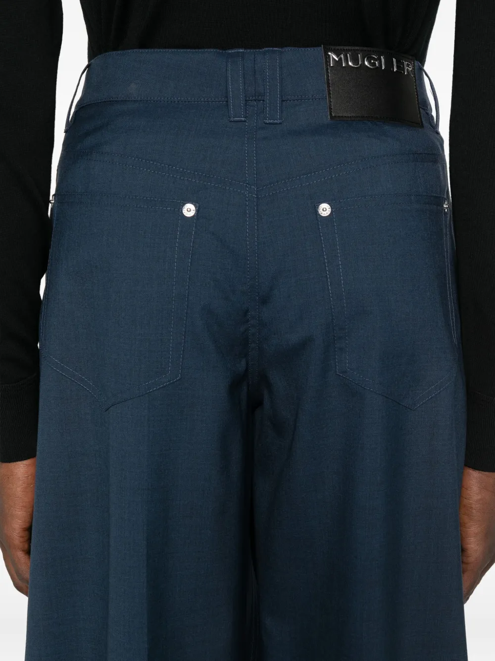 Mugler Broek met wijde pijpen en wikkelzak Blauw