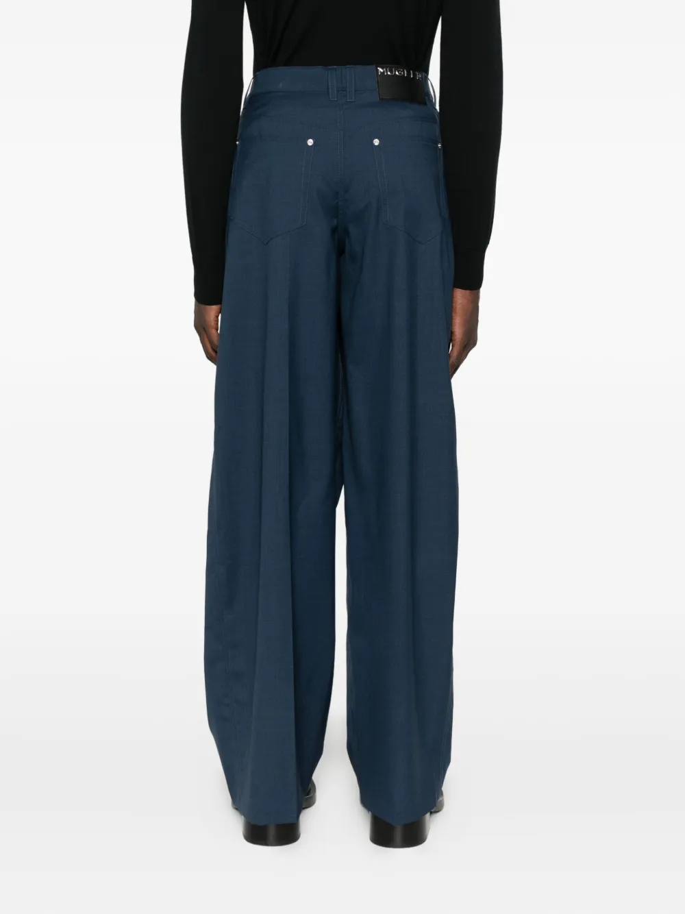 Mugler Broek met wijde pijpen en wikkelzak Blauw