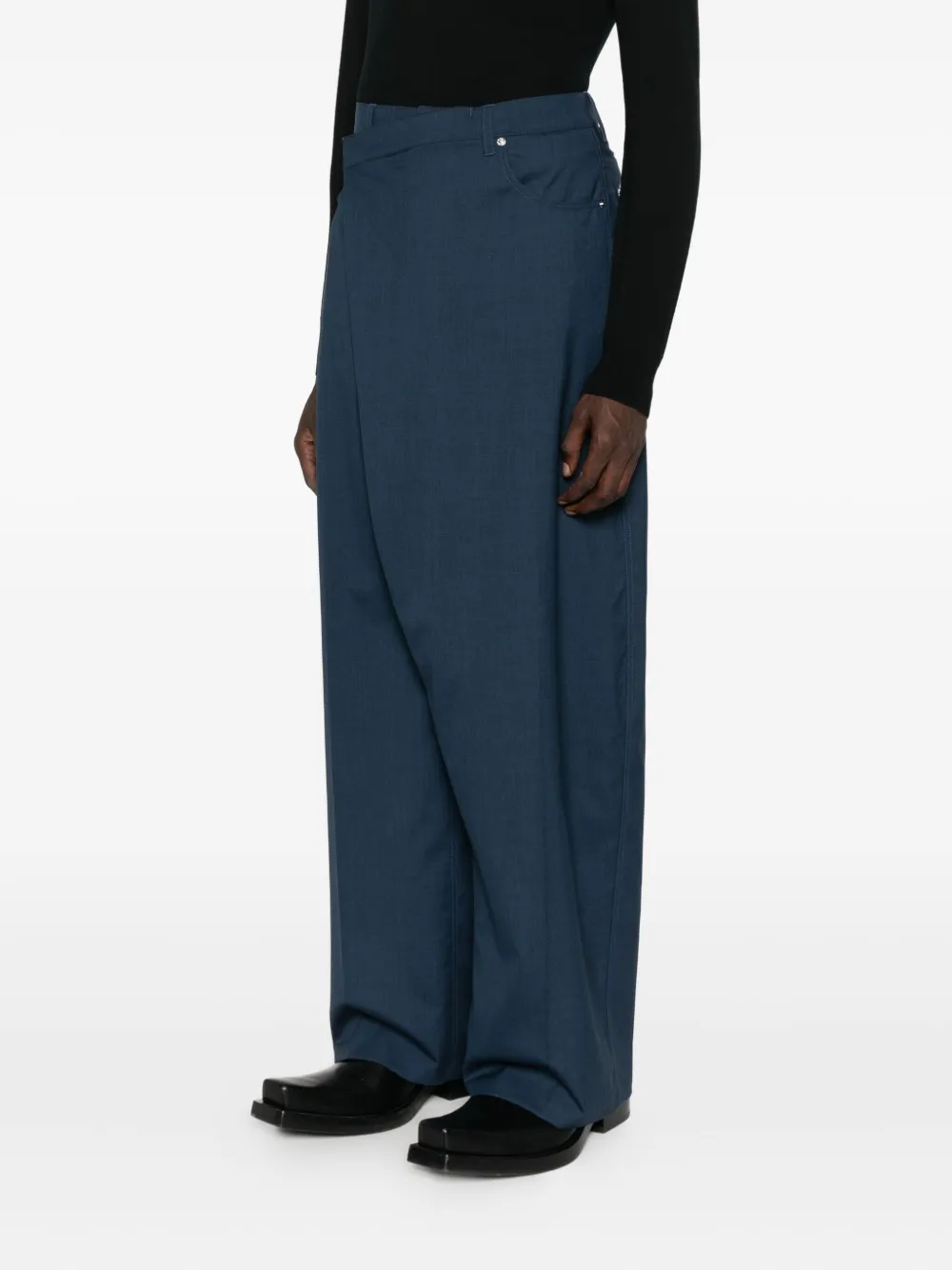 Mugler Broek met wijde pijpen en wikkelzak Blauw