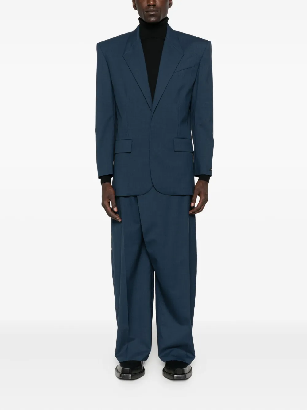 Mugler wrap pocketed wide-leg trousers - Blauw
