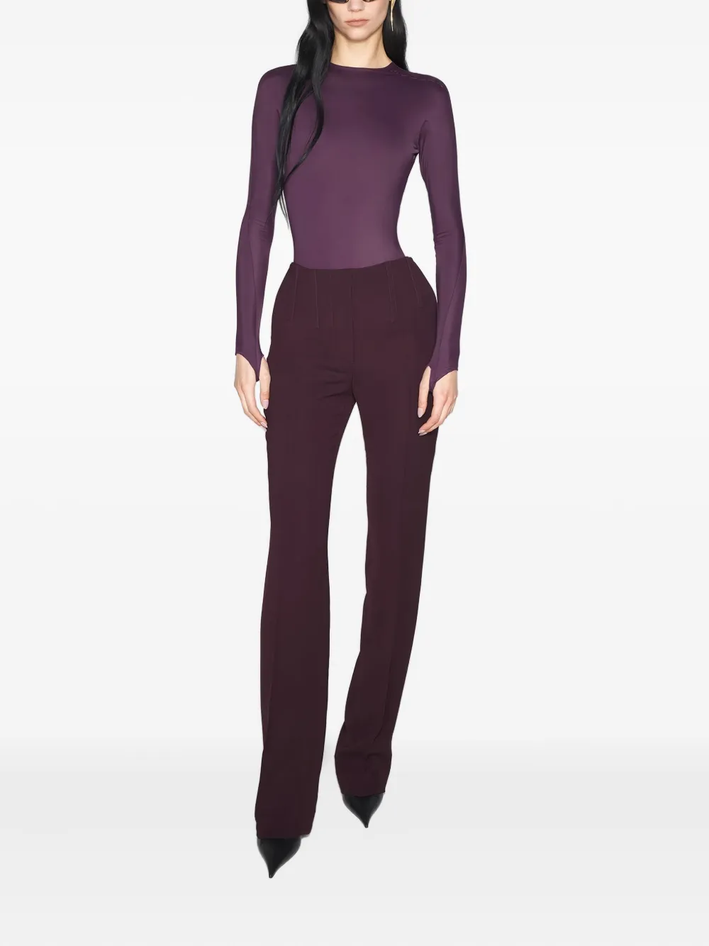 Mugler embossed-logo long-sleeve bodysuit Paars