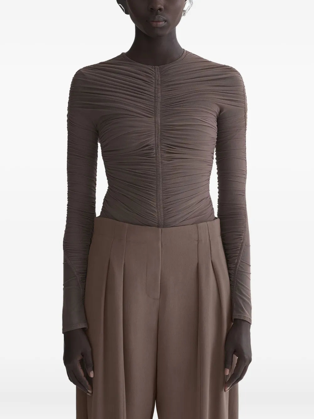 Mugler gathered long-sleeve T-shirt - Marrone