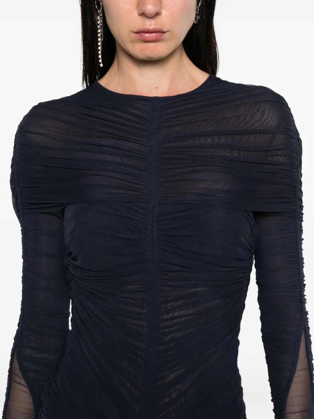 Mugler Gesmockte body met mesh Blauw