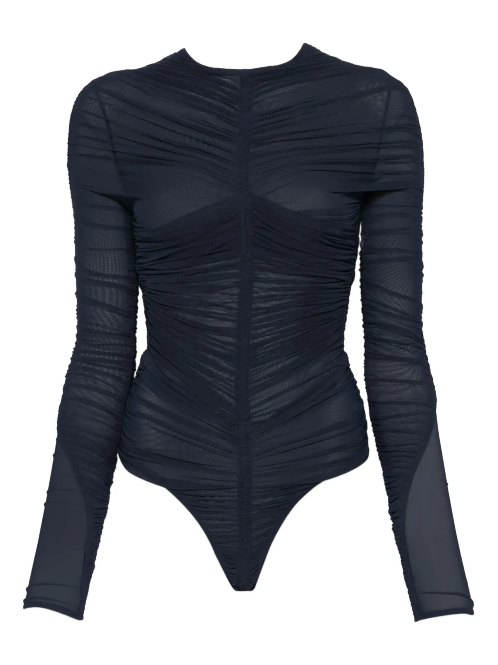 Mugler Gesmockte body met mesh Blauw