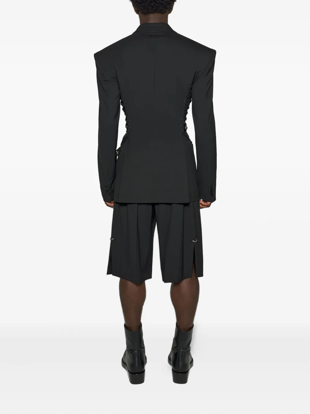 Mugler Lace-up Padded-shoulder Jacket In Black