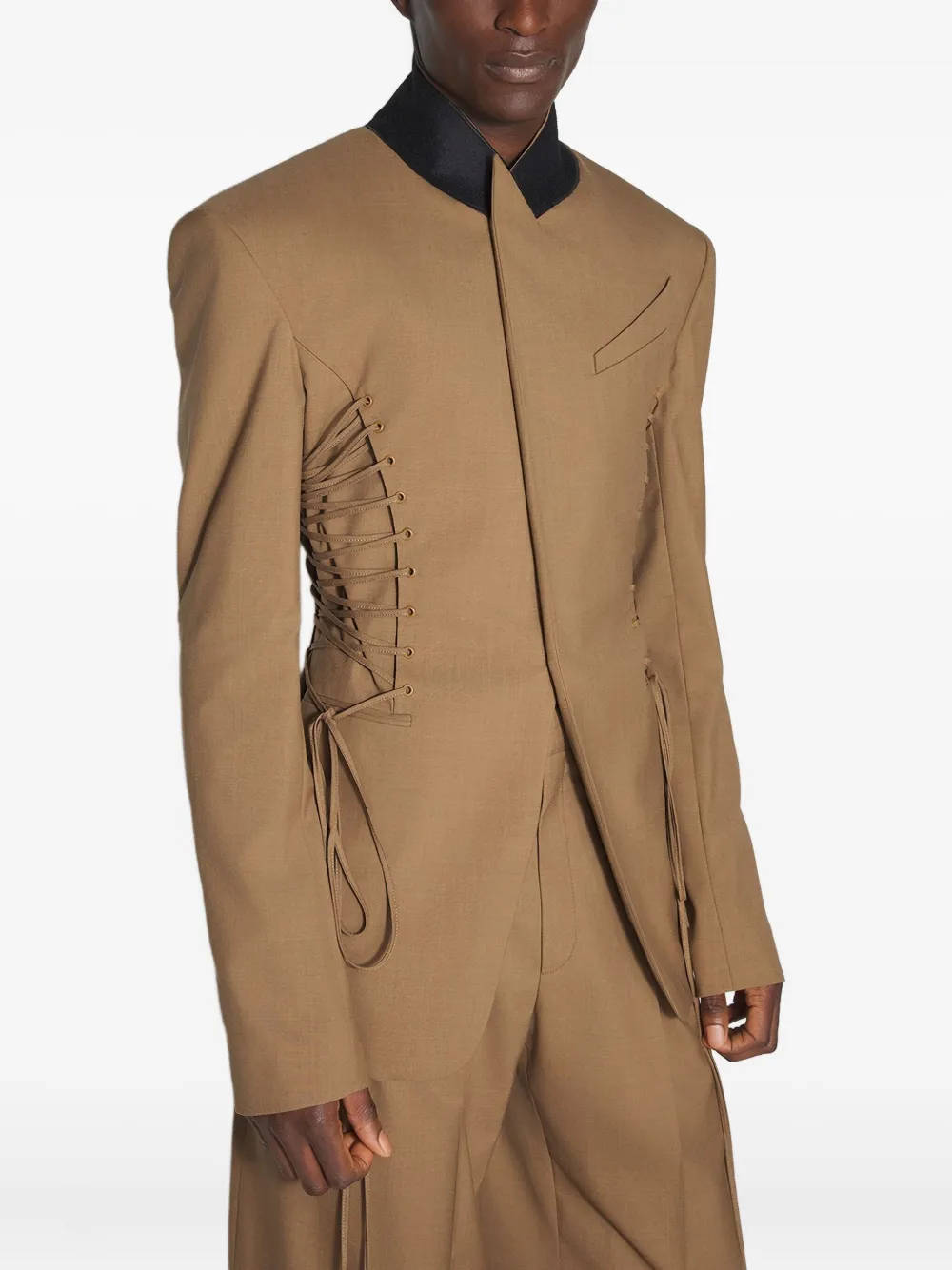 Mugler Lace-up Panel Tailored Jacket In Brown