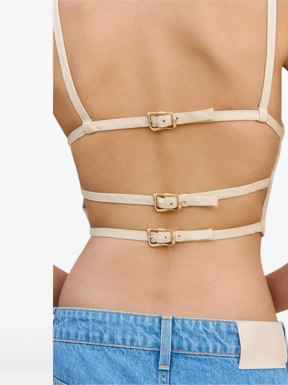 Cult Gaia Loren Buckle-strap Corset Top In Neutral