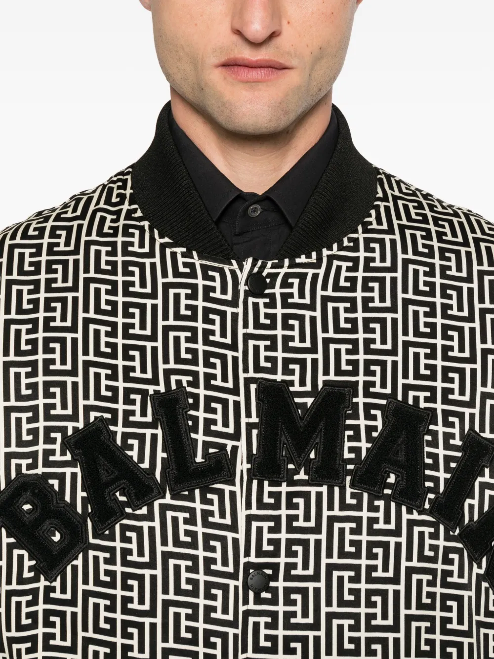 Balmain Bomberjack met geometrisch patroon Zwart