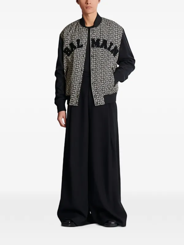 Balmain Geometric-pattern Bomber Jacket in Black