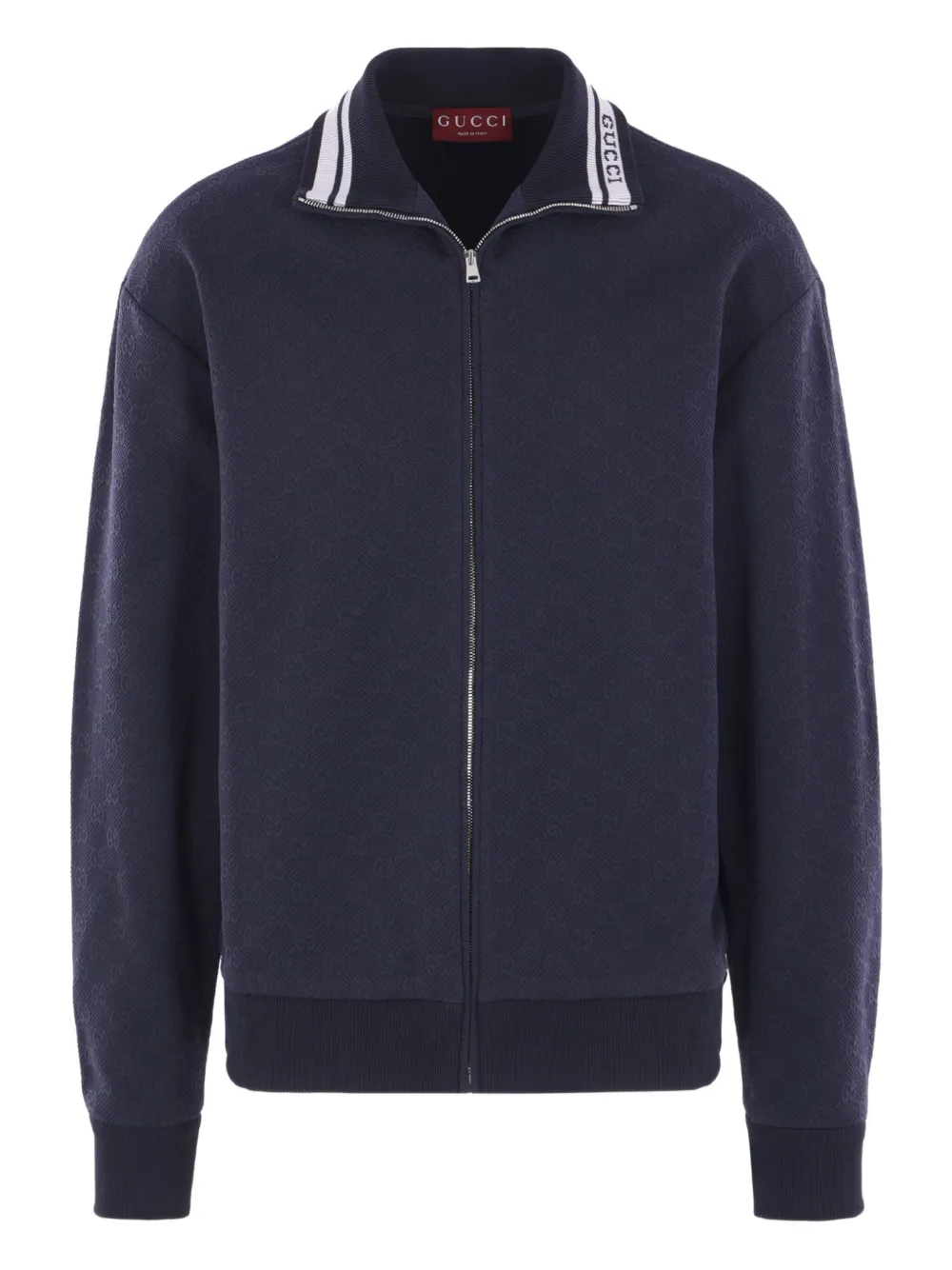 Gucci Gg-pattern Zip-up Sweatshirt In Blue