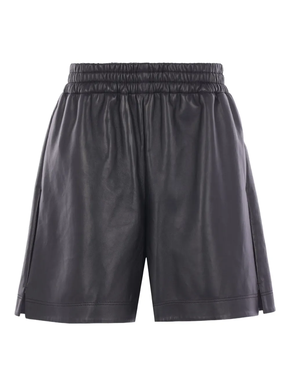 Gucci Black Bermuda Shorts With Elasticated Waist And Logo Lettering In Leather Man In Black