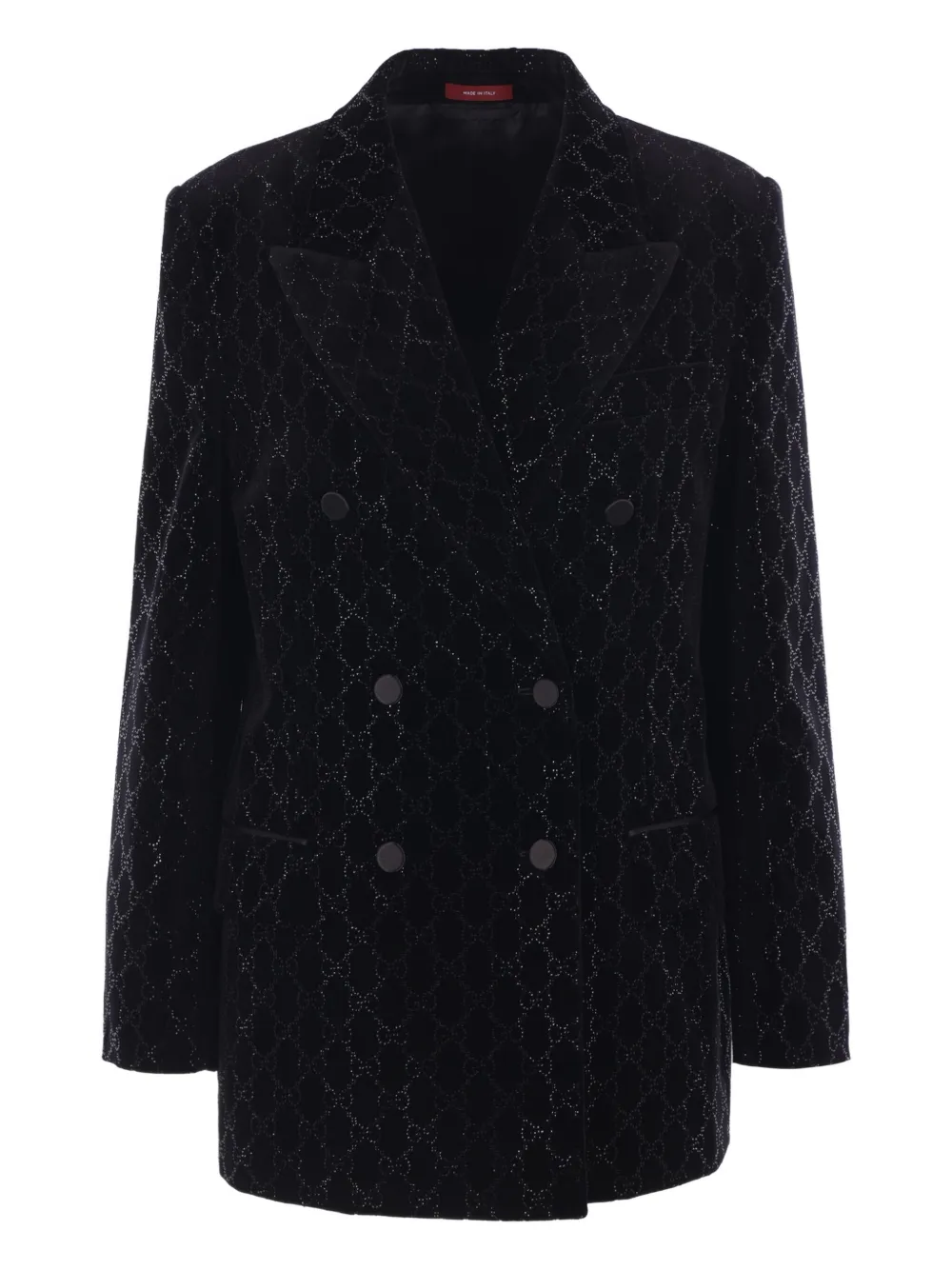 Gucci Double-breasted Velvet Coat Featuring Embroidery In Black