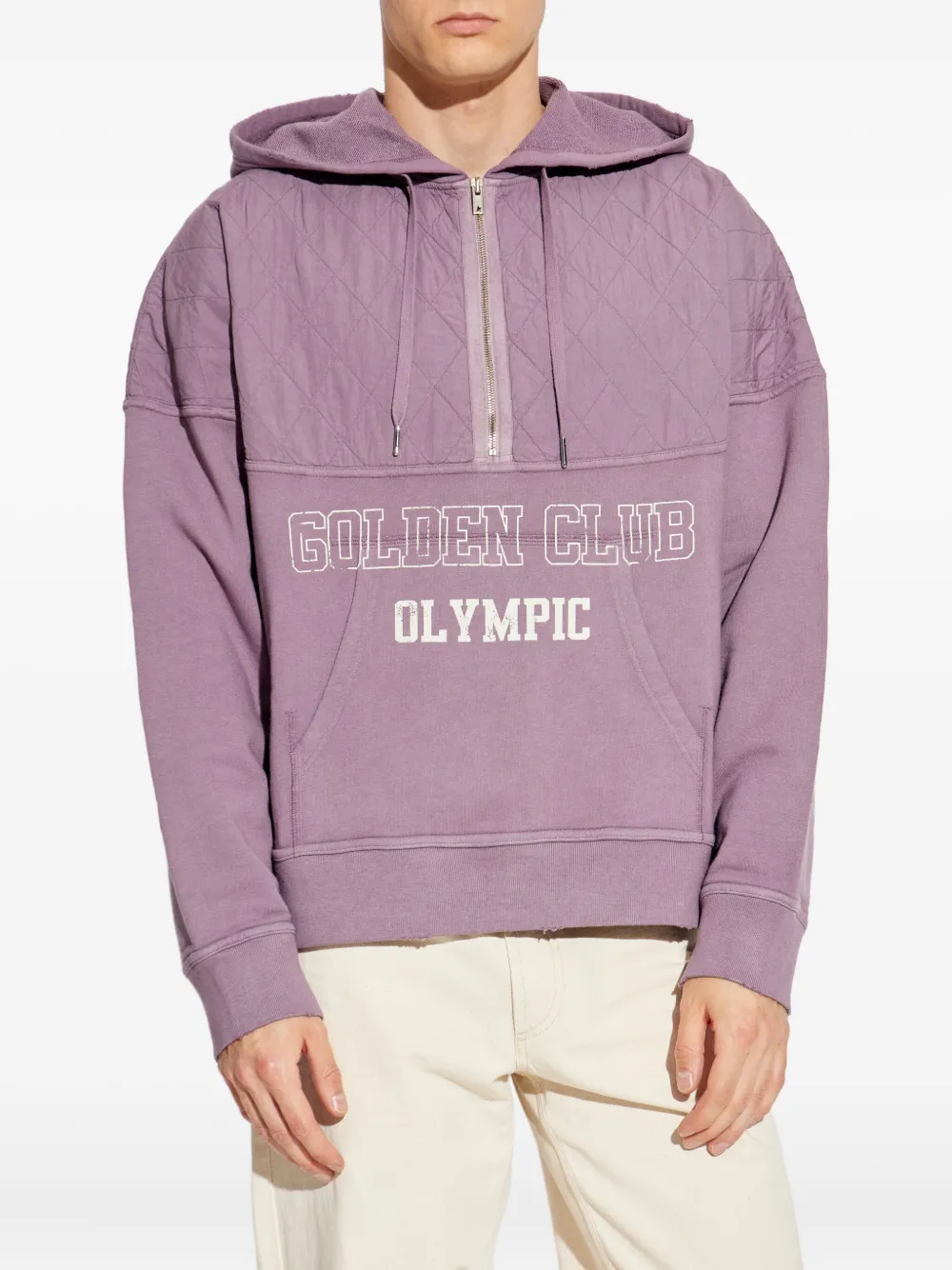 Golden Goose Hoodie met gewatteerd vlak en halve rits MAUVE