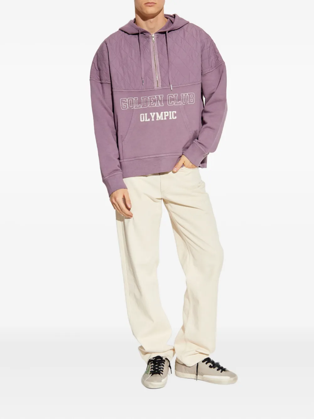 Golden Goose Hoodie met gewatteerd vlak en halve rits MAUVE