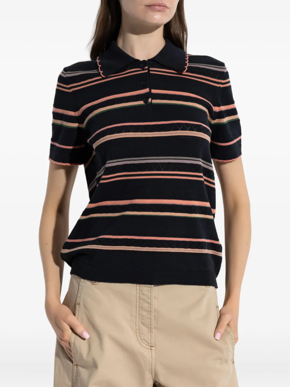 PS Paul Smith Gestreept poloshirt met gewelfde rand Zwart