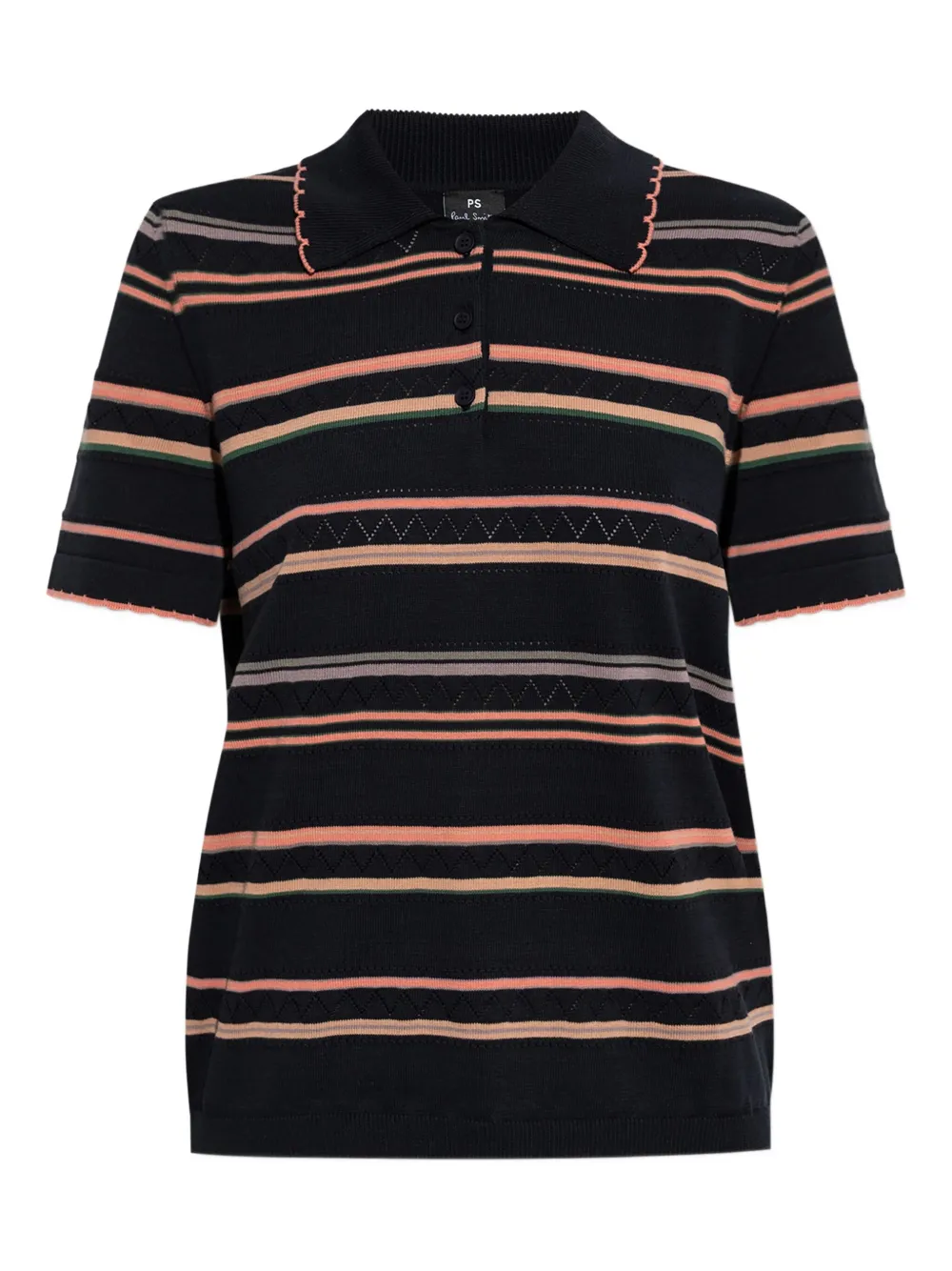 PS Paul Smith striped scalloped-edge polo shirt | Black | Image 1