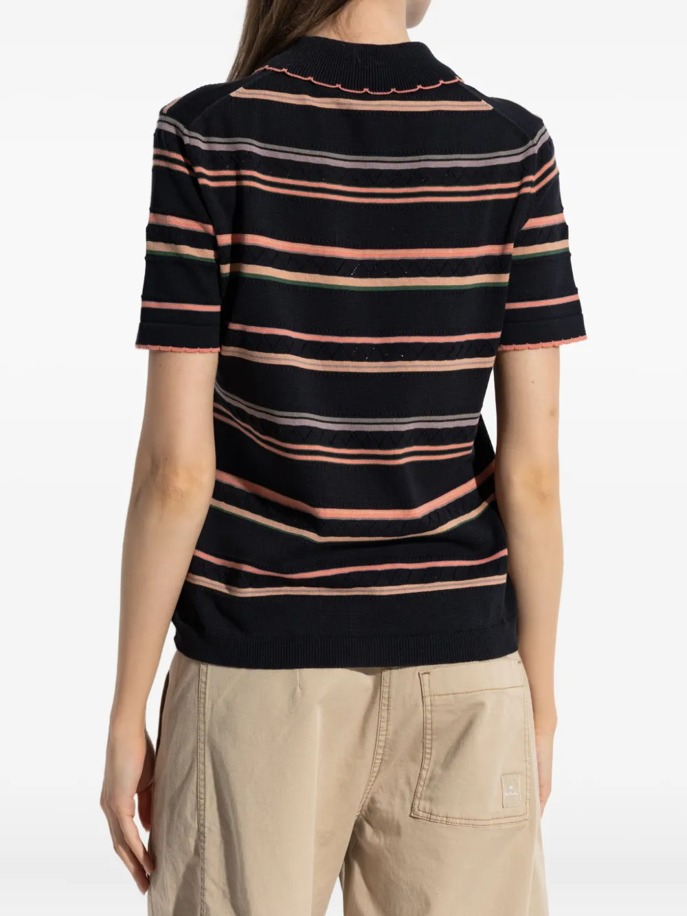 PS Paul Smith Gestreept poloshirt met gewelfde rand Zwart