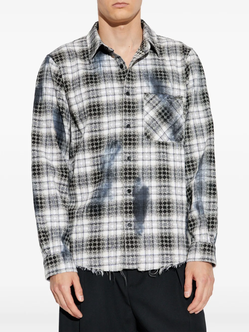 AMIRI frayed checked shirt Grijs