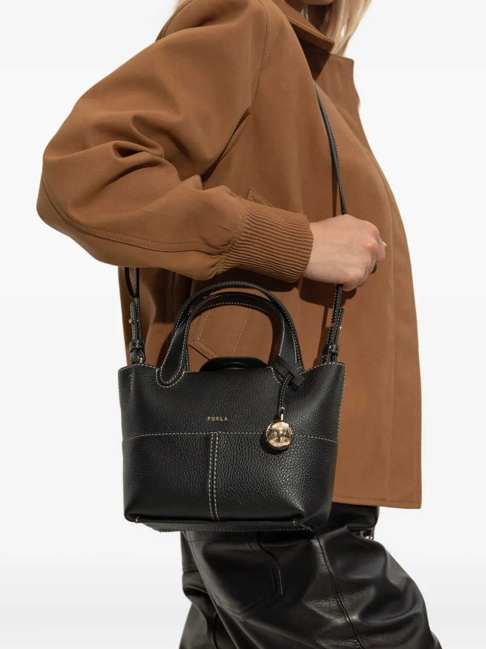 Furla Kleine Primrose leren tas met handgreep Zwart