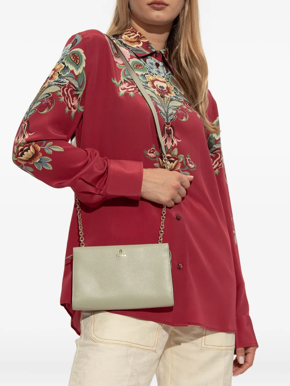 Furla Leren shopper met kettingband Beige